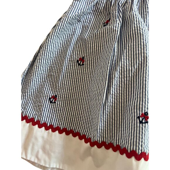 Good Lad Girls Nautical Seersucker Dress 2T Blue & White Stripes W/ Red Ric Rac - Picture 4 of 8